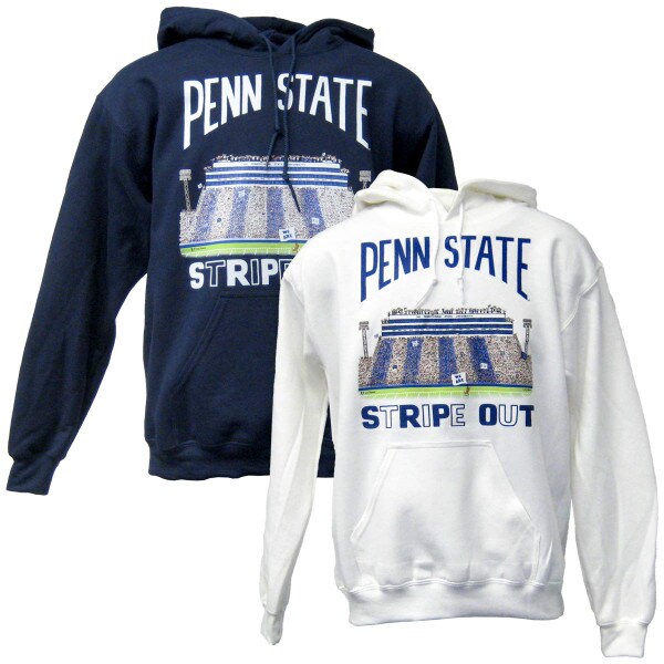 navy and white hooded sweatshirts with Penn State Stripe Out stadium art